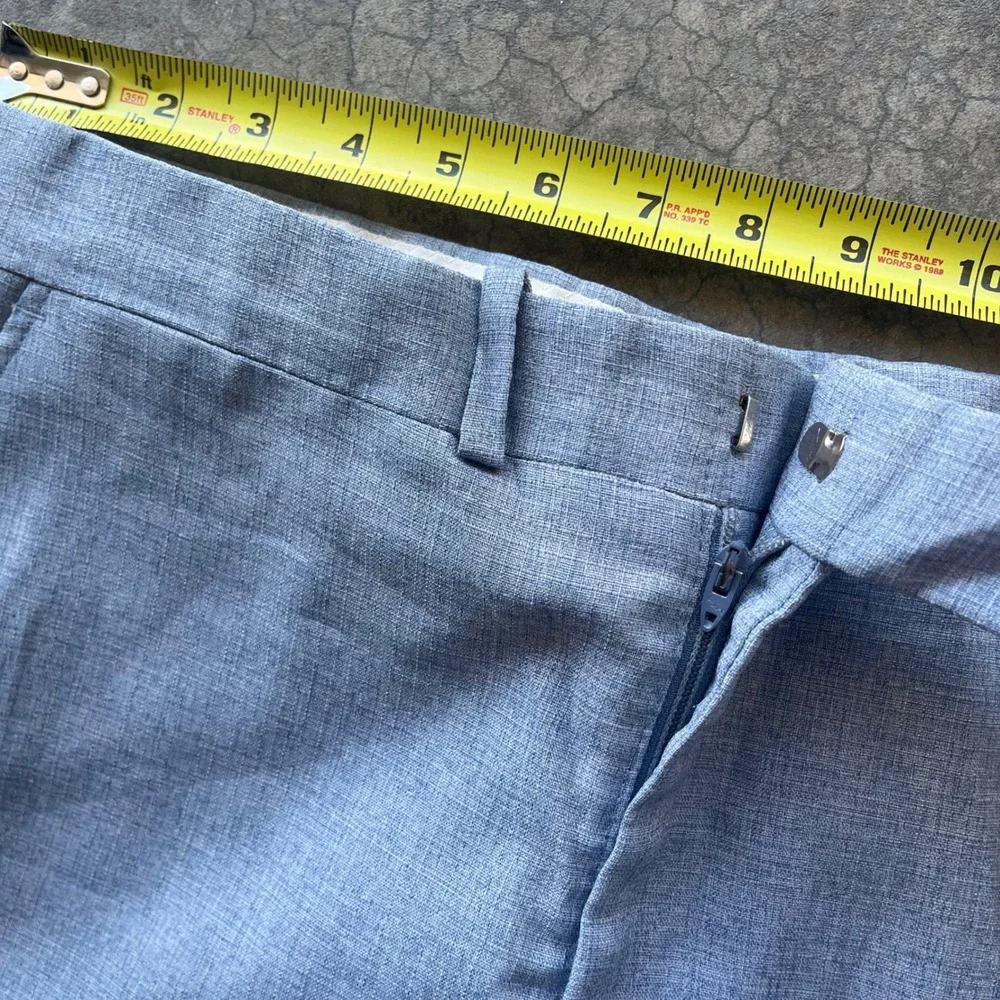 Vintage Mens Wide Leg Trousers Light Blue Flat Front Dress Pants 31x31